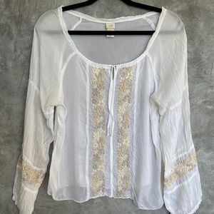 J. Jill Top | Blouse | Floral Applique | Small White - Women | Color: White | S
